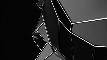 3D abstract futuristic surface on a black background with a dark abstract diamond. 3d rendering illustration not AI