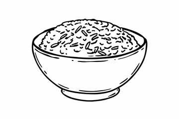 Hand drawn illustration of a full bowl of cooked rice ready for consumption.