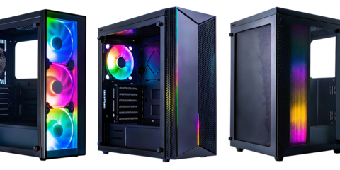 Rgb gaming pc case isolated on a white background png ai generated