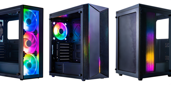 Rgb gaming pc case isolated on a white background png ai generated