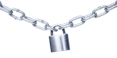 Secure steel chain and padlock isolated on a white background png ai generated