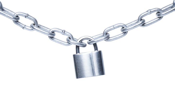 Secure steel chain and padlock isolated on a white background png ai generated