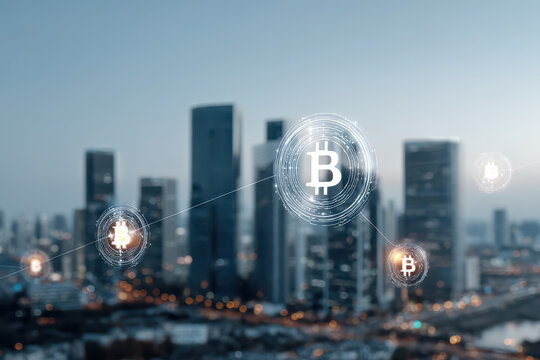 futuristic city skyline representing global connections through cryptocurrencies