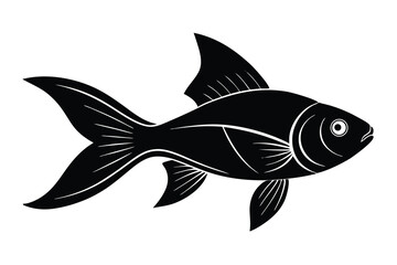 Fototapeta premium Black Silhouette of a Fish with Detailed Fins and Tail on a White Background