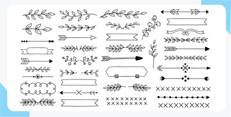 Collection of hand drawn decorative elements perfect for design and creative projects