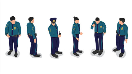 isometric view of blue and black police officer policeman