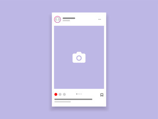 Social media carousel post template mockup. Mobile app interface with blank pictures, editable posts. Scroll frame pages, social media photography.
