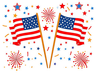 Celebrating American Independence with Flags and Fireworks