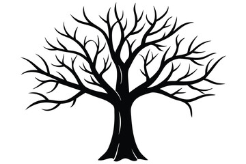 Fototapeta premium Black Tree Silhouette with Bare Branches on a White Background, Minimalist Design