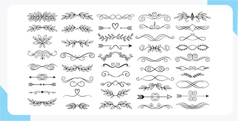 Fototapeta premium Elegant hand drawn decorative flourishes and dividers collection in a variety of artistic styles