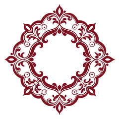 Elegant Burgundy Ornamental Frame with Floral Accents, Empty Center on White Background Design Element