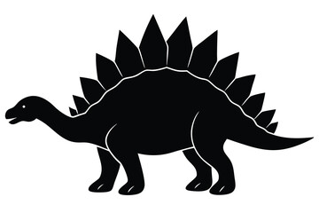 Isolated Black and White Stegosaurus Dinosaur with Back Plates and Spiked Tail