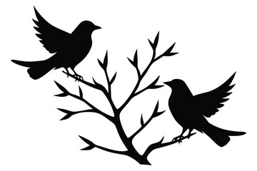 Obraz premium Silhouette Birds on Tree Branch Nature Inspired Black and White Design Art