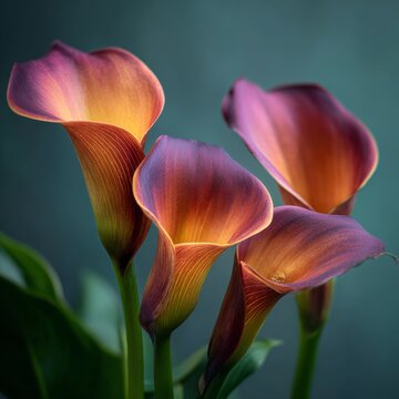 Dark-colored Calla lilies, close-up view