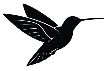 Fototapeta premium Silhouette of a Flying Hummingbird with Detailed Wing Markings on White Background