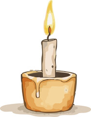 Watercolor vector illustration of a burning candle.