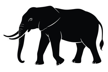 Fototapeta premium Silhouette of a Majestic African Elephant Walking, Standing Out Against a Plain White Background