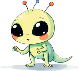 Watercolor vector illustration of cute alien.