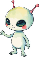 Watercolor vector illustration of cute alien.