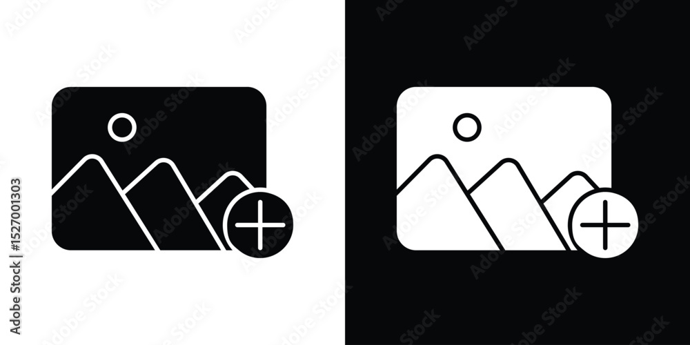Fototapete Add image icon in flat version on black and white background