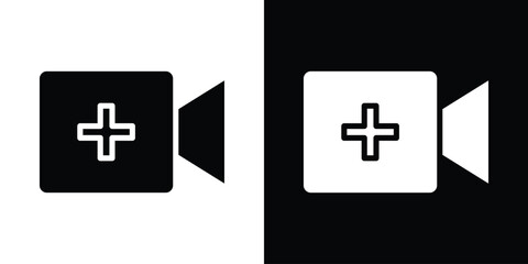 Add video icon in flat version on black and white background