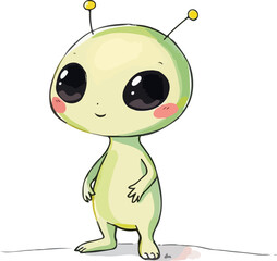 Watercolor vector illustration of cute alien.
