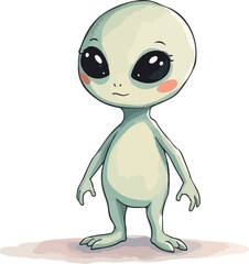 Watercolor vector illustration of cute alien.