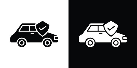 Auto insurance icon in flat version on black and white background