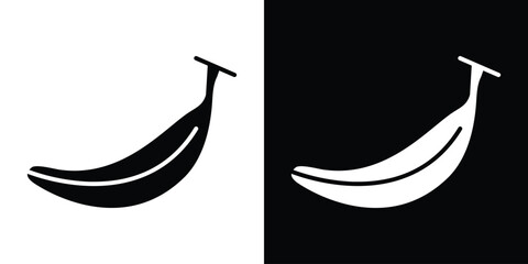 Banana icon in flat version on black and white background