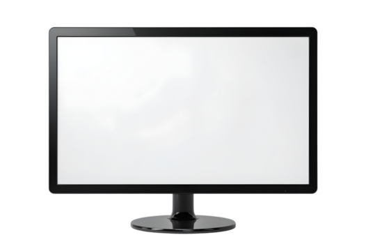 Stock photo of a blank computer monitor screen for product mockups on transparent background