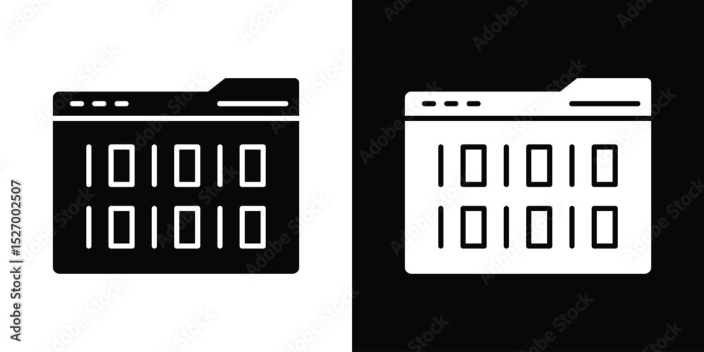 Poster binary code icon in flat version on black and white background