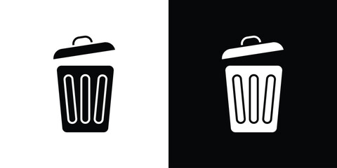 Bin icon in flat version on black and white background