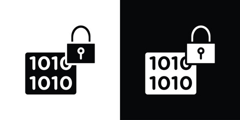 Binary Lock icon in flat version on black and white background
