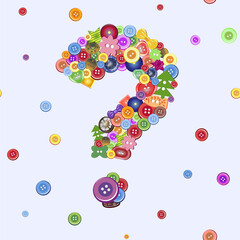 Large Question Mark. Cartoon Buttons Vector Concept. Handmade Background