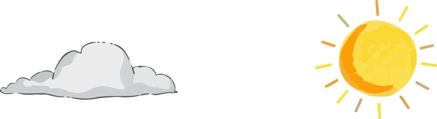 Sun and cloud watercolor vector illustration.