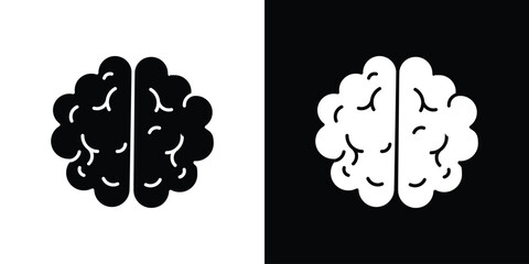 Brain icon in flat version on black and white background