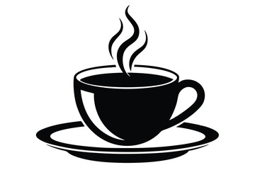 Obraz premium Steaming Black Coffee in Elegant Cup on Saucer, Silhouette Style Illustration Design