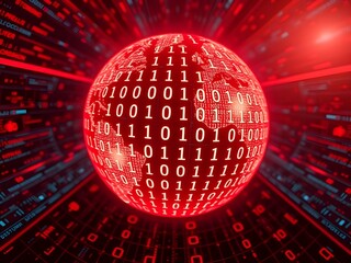 Glowing futuristic globe with binary code and digital data overlay, symbolizing technological interconnectedness and global communication in a digital networked world