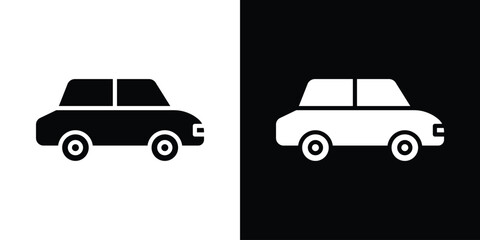 Car side view icon in flat version on black and white background