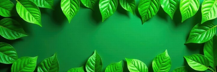 Lush green leaves border, vibrant foliage frame , foliage, spring, illustration