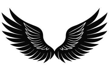 Fototapeta premium Symmetrical Black Wings Illustration with FeatherLike Details on White Background for Design and Art