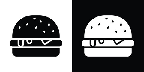 Cheese burger icon in flat version on black and white background
