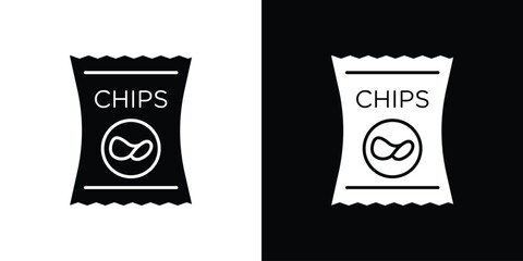 Chips bag icon in flat version on black and white background