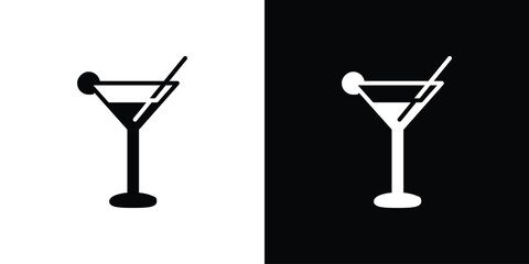 Cocktail icon in flat version on black and white background