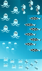 set of fish and jellyfish