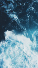 Fototapeta premium Abstract Blue Ocean Wave Texture, Dark Sea Foam Nature. Generative AI
