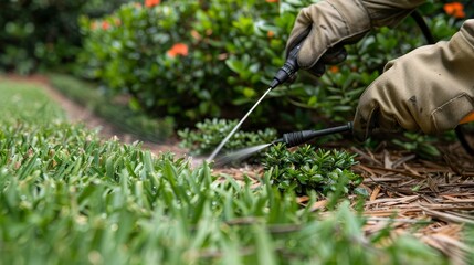 Professional applying pest control solution on vibrant lawn for efficient pest management and care