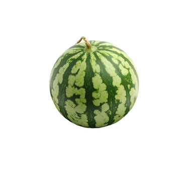 Miniature watermelon resting on verdant leaves displaying freshness on the transparent background