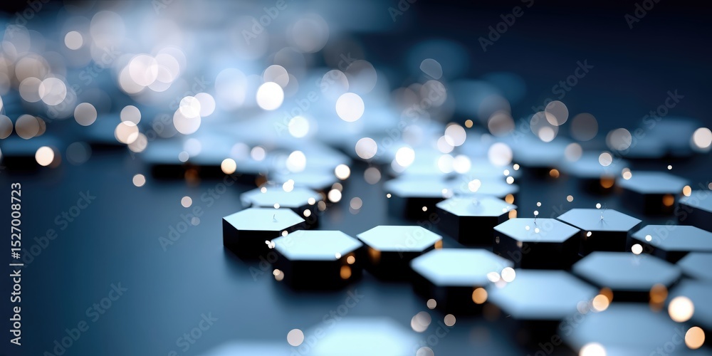 Aufkleber Abstract Hexagon Grid With Glowing Particles, Representing Technological Innovation and Future Development for Data Science and Digital Transformation : Generative AI