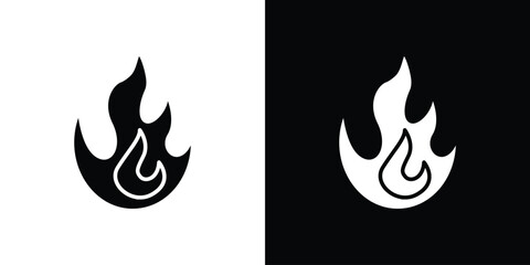 Fire icon in flat version on black and white background